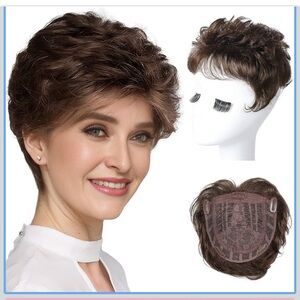 REECHO Hair Topper, Short Wiglet Synthetic Crown Hairpiece- Dark Chocolate Brown